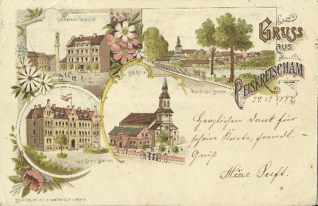 The postcard with the view including Town Hall