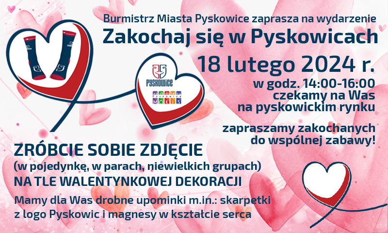 Plakat zapowiadający akcję "Zakochaj się w Pyskowicach"