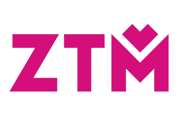 Logo Zarządu Transportu Metropolitalnego - litery ZTM w kolorze fuksji na białym tle