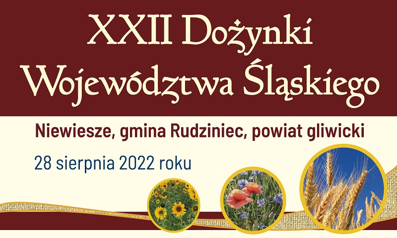 Ulotka z napisem na brązowym tle XXII Dożynki Województwa Śląskiego