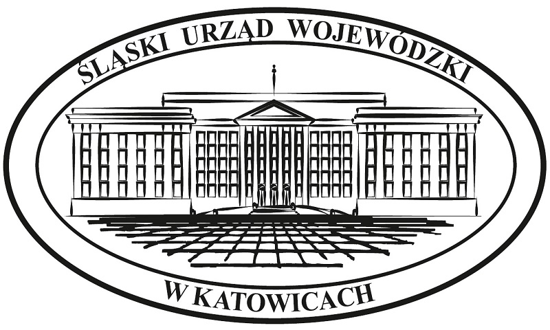Logo Śląskiego Urzędu Wojewódzkiego - gmach urzędu w elipsie utworzonej przez napis