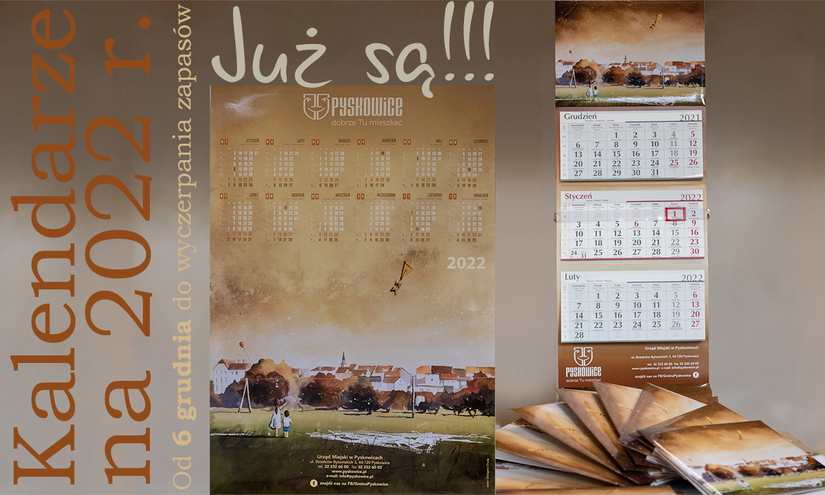 Kalendarze plakatowe i trójdzielne (rozłożone) z akwarelę na temat krajobrazu Pyskowic