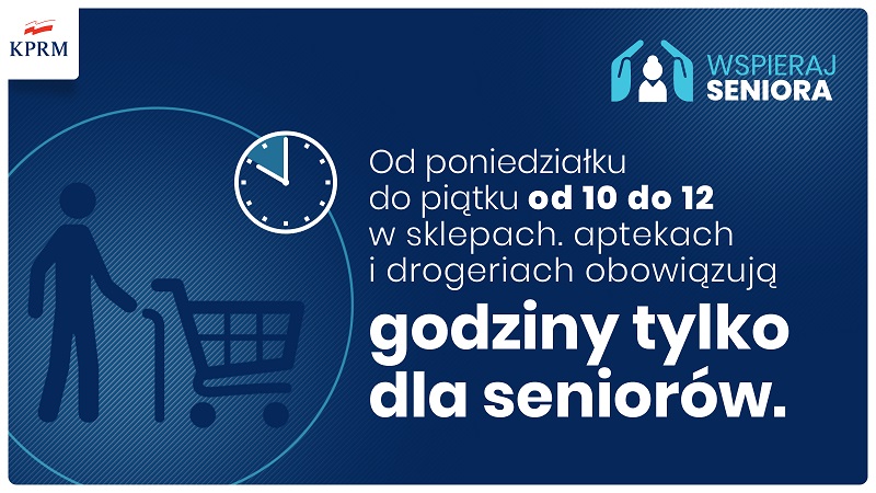 Infografika: godziny dla seniorów. W godzinach 10 - 12 sklepy i apteki czynne są tylko dla osób starszych.