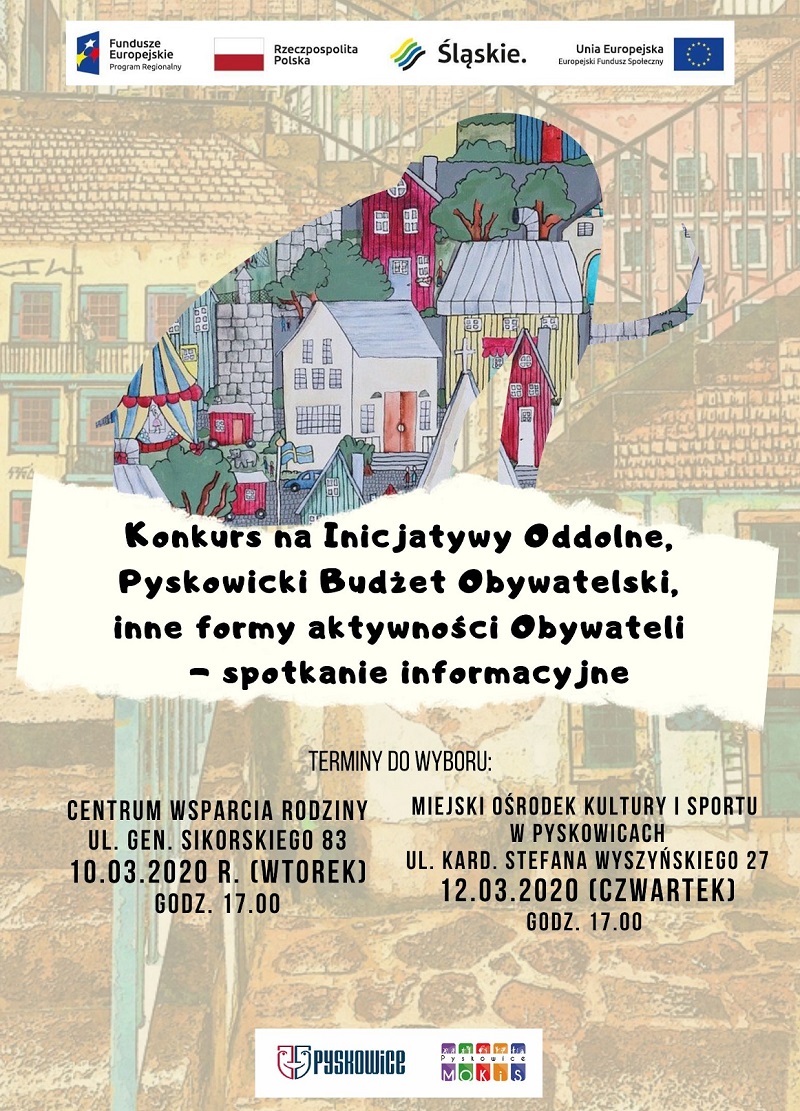 Plakat informujący o spotkaniu 10 i 12 marca na temat wspierania inicjatyw obywatelskich