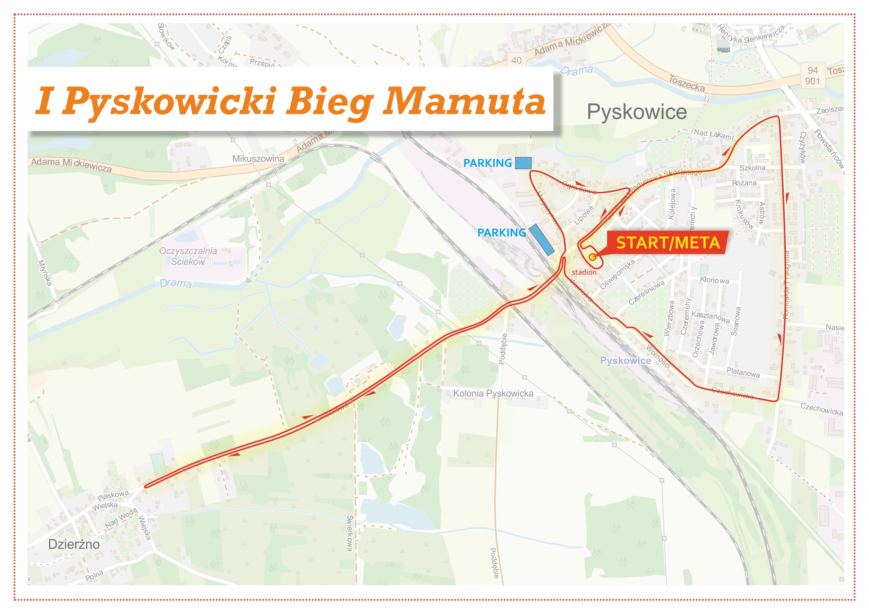 Mapa trasy I Pyskowickiego Biegu Mamuta