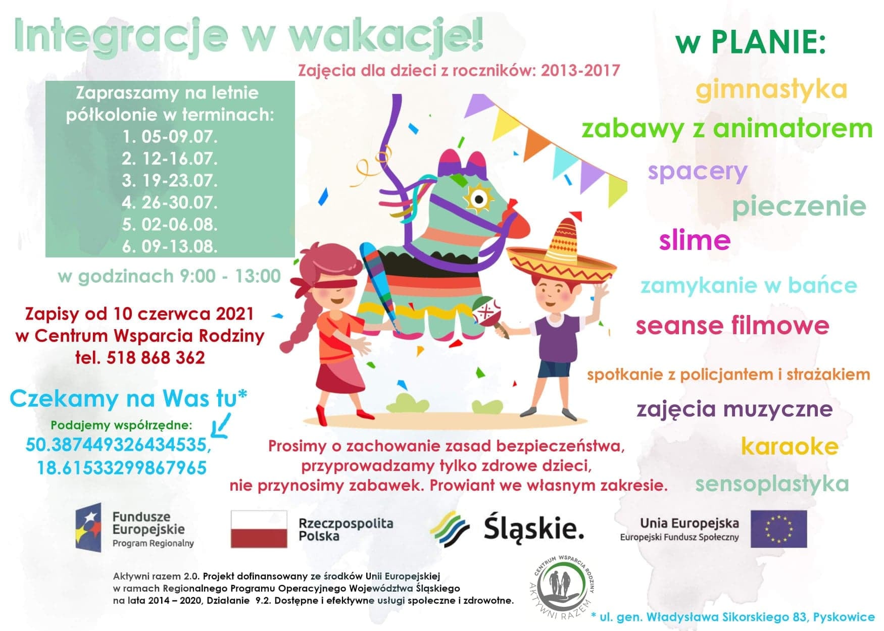 Wakacyjna oferta Centrum Wsparcia Rodziny - turnusy półkolonii dla dzieci. 