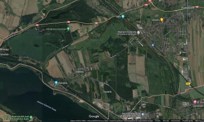 Rzut mapy Google z ulicami Jagodowa, Wiejska, Młyńska, Mickiewicza